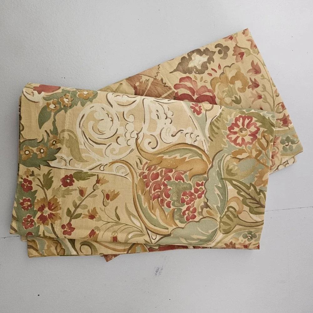 Pottery Barn 2 Delphine‎ Pillow Shams Floral Pomegranate Olive Green Red Organic